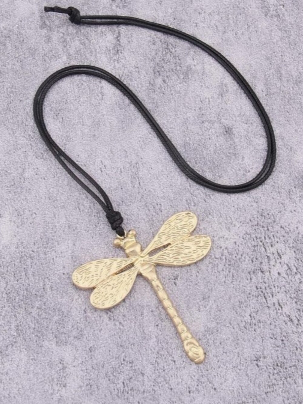 NWT Gold Dragonfly Pendant Necklace Black Cord Adjustable Whimsical Boho Gift